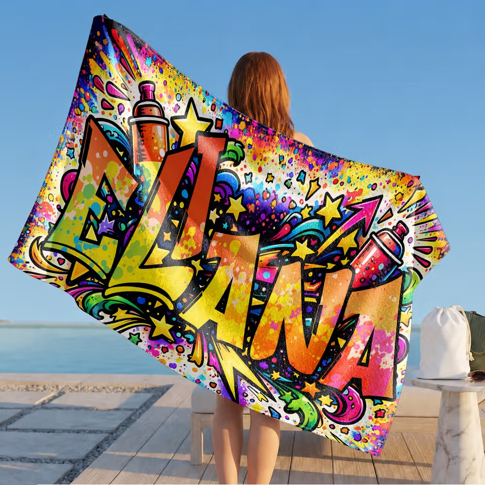 Spersonalizowany ręcznik plażowy w stylu graffiti – wyróżnij się na plaży